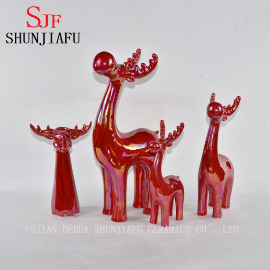 Cervos de Cerâmica para Decoração de Casa Pérola Acabamento Vitrificado Vermelho