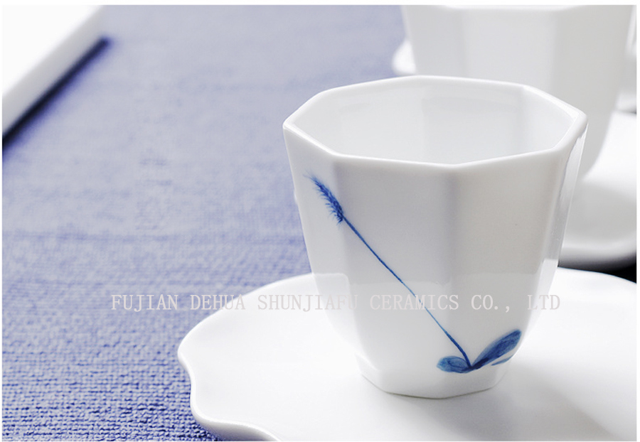 Copo de ch&aacute; vital da porcelana branca brilhante do n&iacute;vel superior, copo do oct&oacute;gono cer&acirc;mico