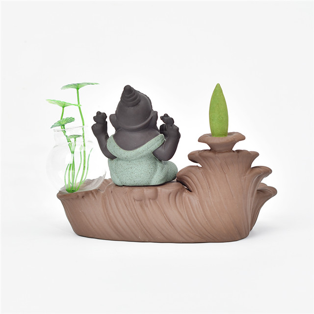 Suportes da vara verde Ganesha Backflow Queimador de Incenso Elefante Deus Emblema Auspicioso e vaso de vidro Sucesso Cone de cerâmica Incensário Decoração da sua casa