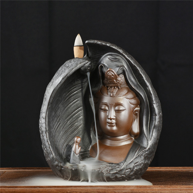 Decoração de Mobiliário de casa Cerâmica Preto Ouro Preto incensário guanyin Buda estátua Artesanato Presentes