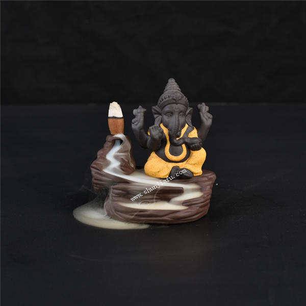 Fuma&ccedil;a amarela de queimador de incenso de cer&acirc;mica Ganesha