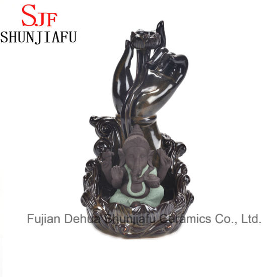 Queimador de incenso em cerâmica Ganesh sentado no estágio de lótus