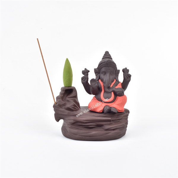 Queimador de incenso vermelho de cerâmica Ganesha Backflow Waterfall counterflow Smog