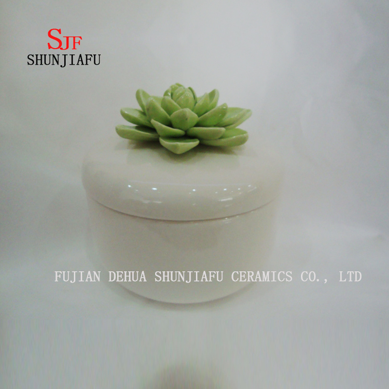 Flor verde pequena caixa de anel de cer&acirc;mica caixa de j&oacute;ias rouge