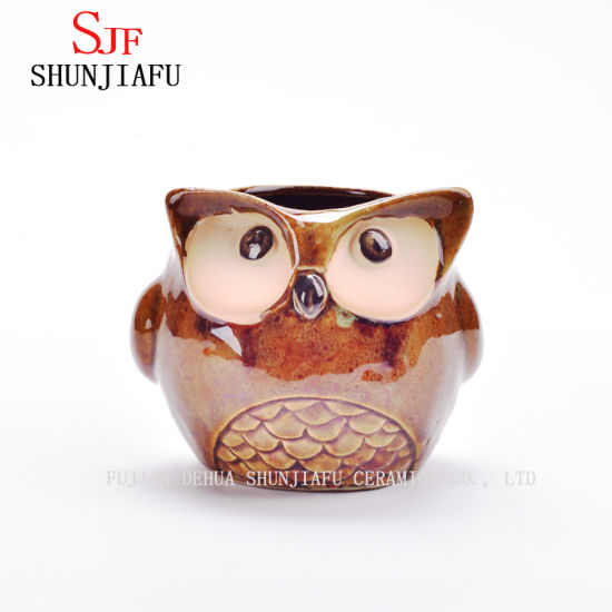 Vaso de cerâmica de porcelana de plantador de coruja de cerâmica dos desenhos animados / D