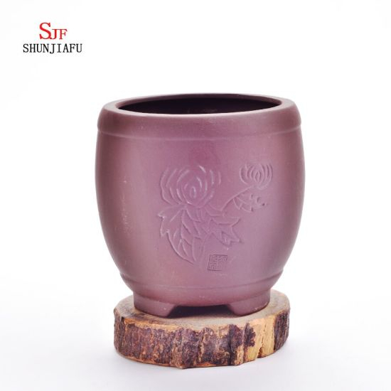 Vasos de carne redondos de areia mais pura com padrões florais Plantadores de suculentas Jardim / vasos de plantas pequenos em cerâmica
