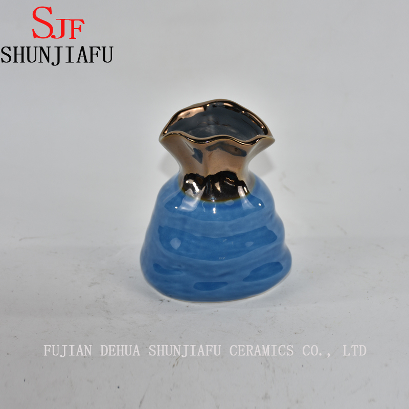 Vaso de flores de cer&acirc;mica para decora&ccedil;&atilde;o de casa acabamento com &aacute;gua vitrificada (azul)