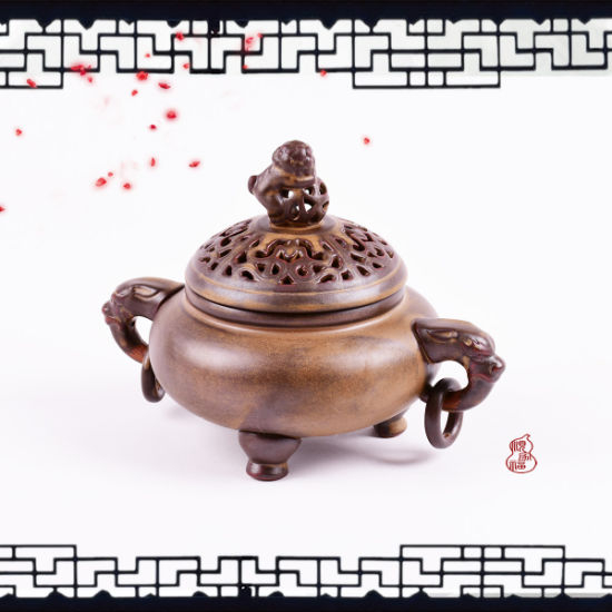 Anéis de orelha dupla de leão único Forno de queimador de incenso de estilo clássico