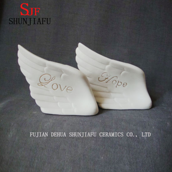 Asas de anjo de cerâmica com letra