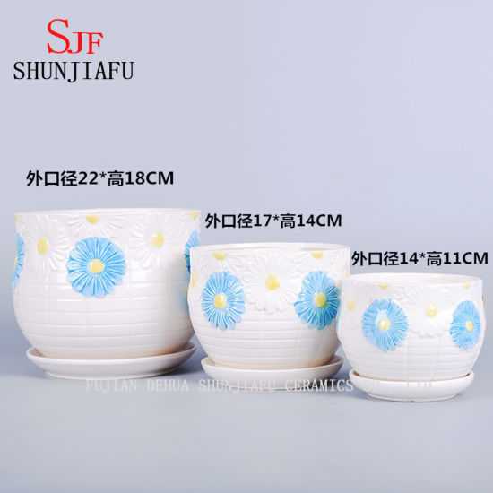 Vaso de plantador gigante branco e azul da margarida Design Saucer