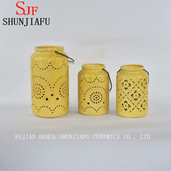Tendências Urbanas Esculpidas Lanterna de Cerâmica, Amarelo