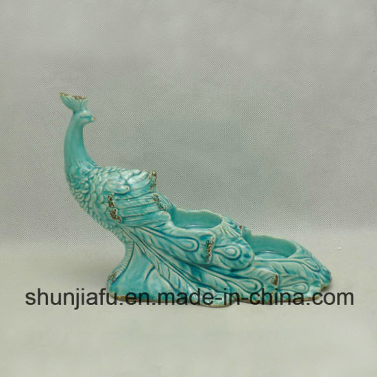 Castiçais de cerâmica pavão duplo