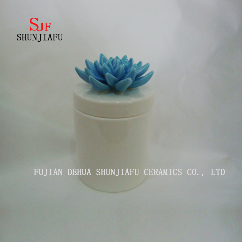 Caixa de j&oacute;ia azul redonda nova Handmade da flor