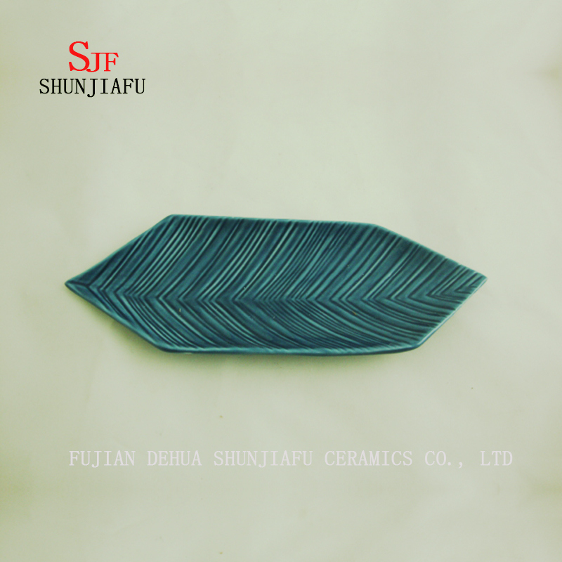 Linhas &Aacute;gua Azul Folha Prato Prato Cer&acirc;mico Com Molho Prato