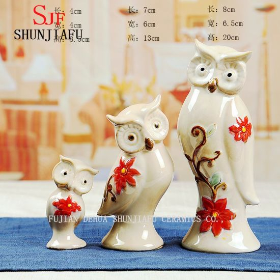 Ornamento Animal Porcelana Decoração Coruja Artesanato Cerâmico Arte