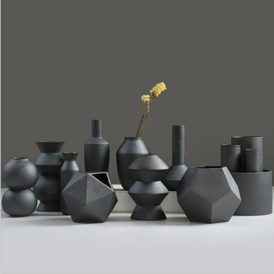 Vasos De Cerâmica De Porcelana, Garrafa De Floret Preto Cerâmico