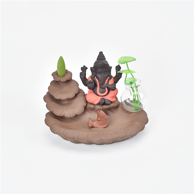 Titulares da vara vermelho Ganesha Refluxo Queimador de Incenso Elefante Deus Emblema Auspicioso e vaso de vidro Sucesso Cone de cerâmica Incensário Decoração da sua casa