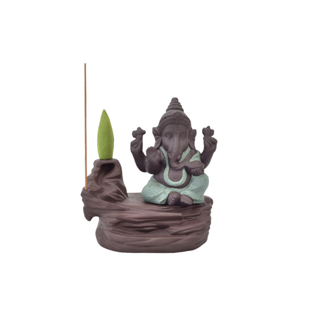 Titulares de Vara de casa verde Ganesha Queimador de Incenso de Elefante Deus emblema Auspicioso e Sucesso Cone de Censura de Cerâmica Decoração de Casa