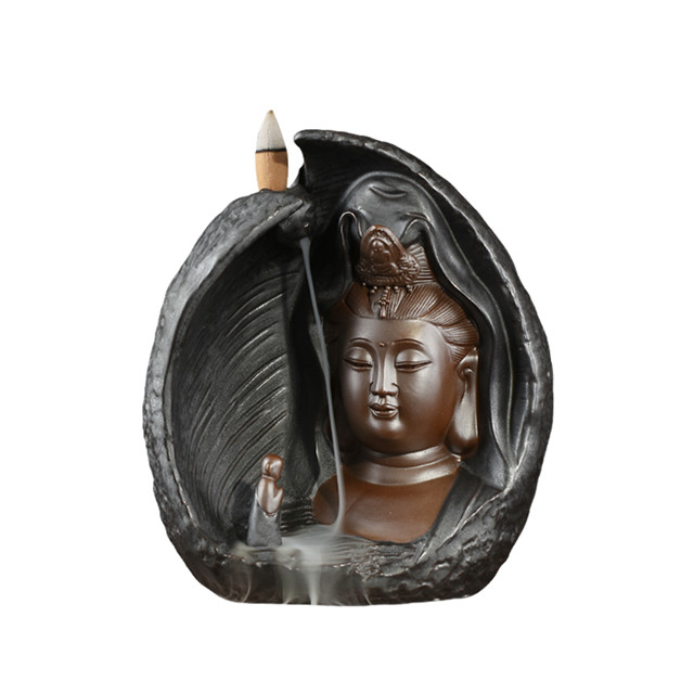 Decoração de Mobiliário de casa Cerâmica Preto Ouro Preto incensário guanyin Buda estátua Artesanato Presentes