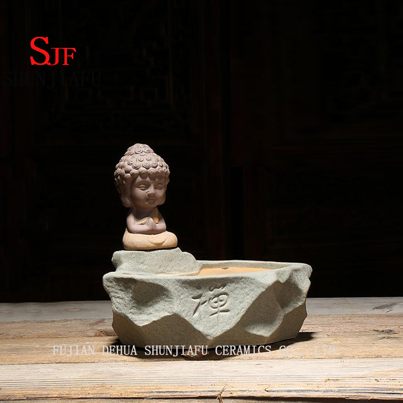 Vaso de cer&acirc;mica artesanal para casa / jardim pequeno monge