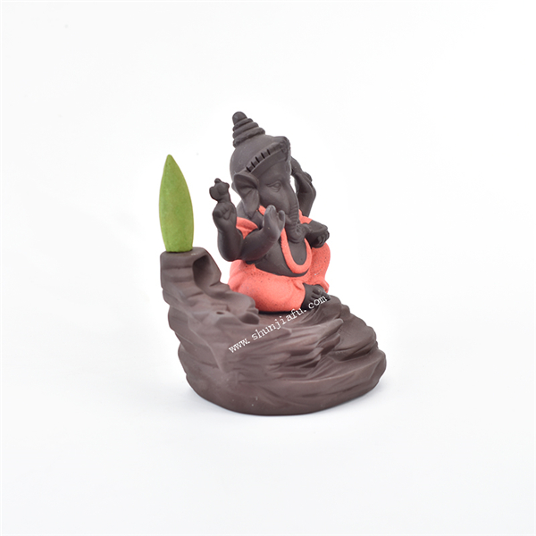 Queimador de incenso vermelho de cerâmica Ganesha Backflow Waterfall counterflow Smog