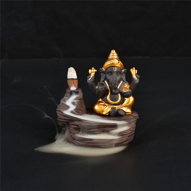 Queimador de incenso Ganesha dourado de cerâmica