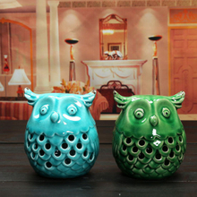 Novo suporte de vela de cerâmica coruja LED artesanal bonito do vintage de porcelana