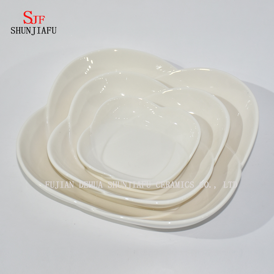 Prato de servi&ccedil;o de lou&ccedil;a de porcelana branca pintado molho molho prato para aperitivo, sobremesa, salada, lanche, sushi, frutas, p&atilde;o - conjunto de 4