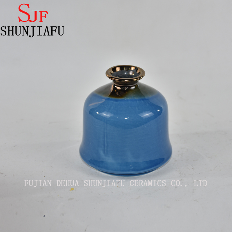 Vaso de flores de cer&acirc;mica para decora&ccedil;&atilde;o de casa acabamento com &aacute;gua vitrificada (azul)