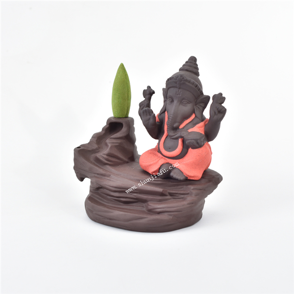 Queimador de incenso vermelho de cerâmica Ganesha Backflow Waterfall counterflow Smog