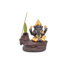 Queimador de incenso Ganesha dourado de cerâmica