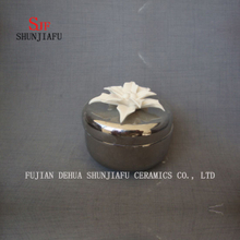Caixa de lembrança de trinket cerâmica de flor branca de galvanização / caixa de jóias / a