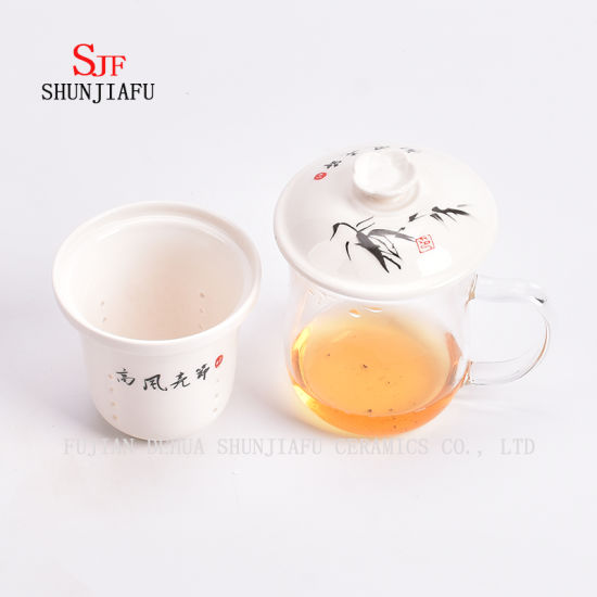 Copo transparente criativo de vidro e infusor de chá de caneca de cerâmica