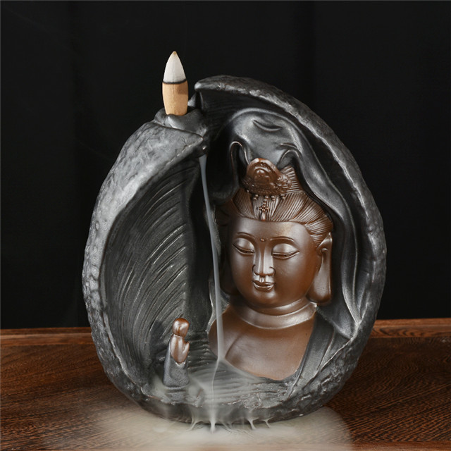 Decoração de Mobiliário de casa Cerâmica Preto Ouro Preto incensário guanyin Buda estátua Artesanato Presentes