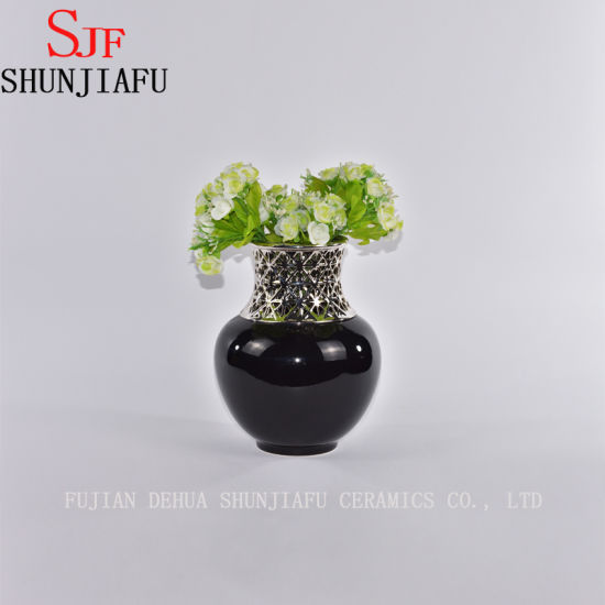 Morden Style Pequeno Vaso de Cerâmica para Decoração de Casa (Preto)