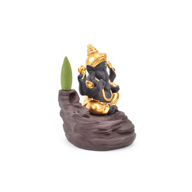 Queimador de incenso Ganesha dourado de cerâmica