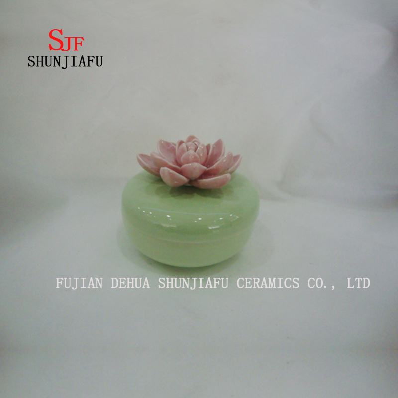 Caixa de j&oacute;ias de cer&acirc;mica com tampa de flor rosa azul