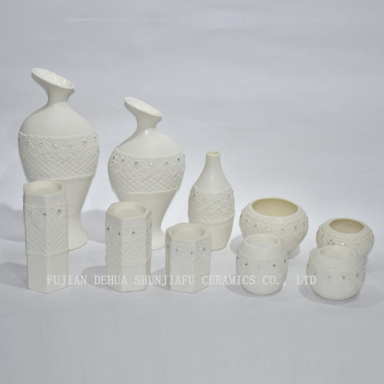 Vaso de flor moderno cerâmico branco do jarro da água do estilo / suporte decorativo do ramalhete