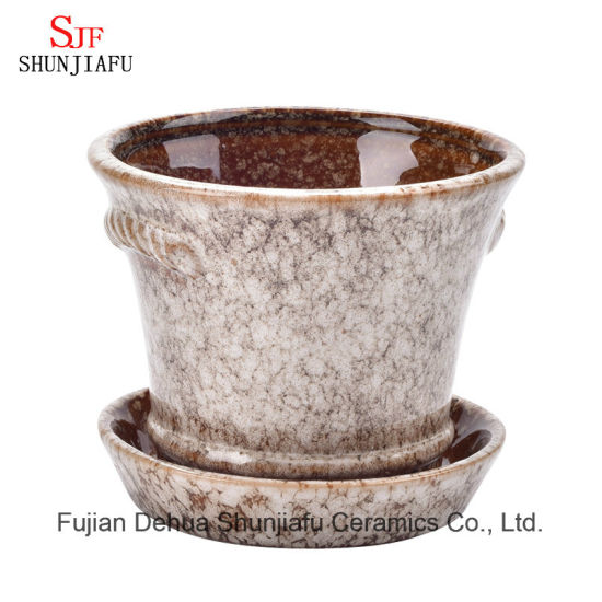 Conjunto de plantador de esmalte de fluxo cerâmico de esmalte cerâmico plantador de vaso suculento