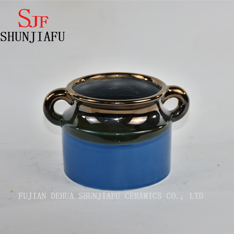 Vaso de flores de cer&acirc;mica para decora&ccedil;&atilde;o de casa acabamento com &aacute;gua vitrificada (azul)