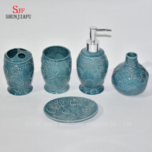 5piece. Conjunto de acessórios de banheiro em cerâmica azul / a