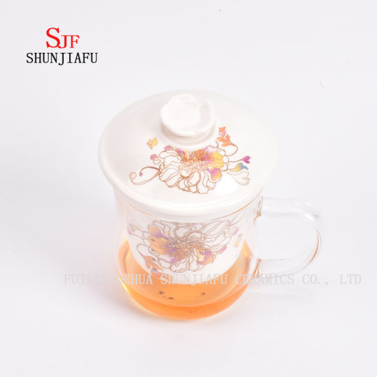 Copo de chá de flor de vidro cerâmico de filtro 400ml