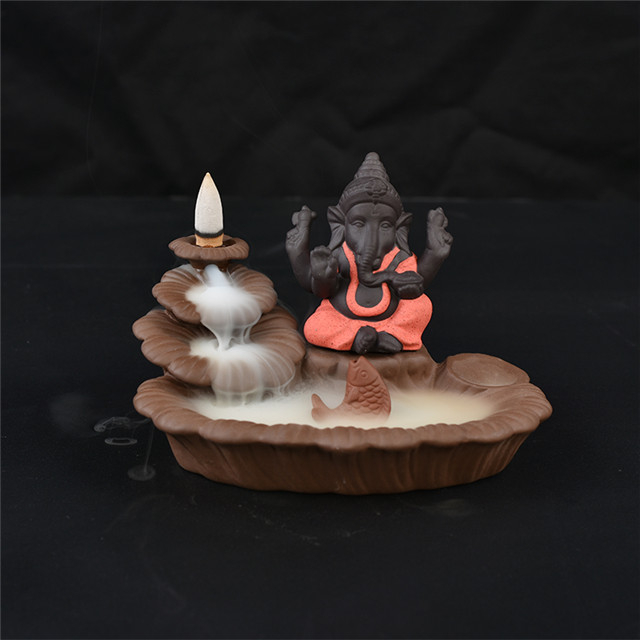 Titulares da vara vermelho Ganesha Refluxo Queimador de Incenso Elefante Deus Emblema Auspicioso e vaso de vidro Sucesso Cone de cerâmica Incensário Decoração da sua casa