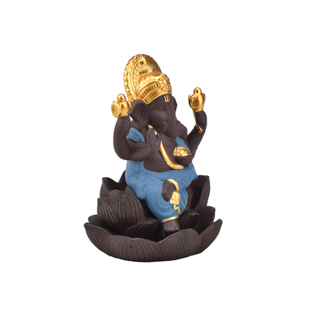 Decoração criativa para casa O azul Ganesha de cerâmica / Estátua de Ganesha de cerâmica Incensário Queimador de incenso - azul