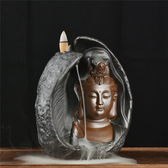Decoração de Mobiliário de casa Cerâmica Preto Ouro Preto incensário guanyin Buda estátua Artesanato Presentes