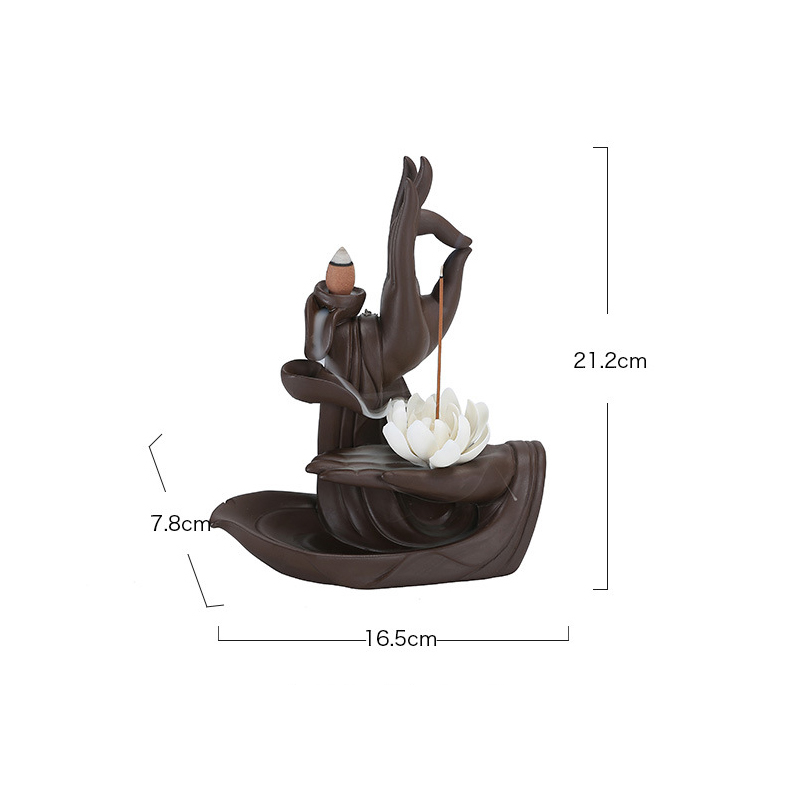 Buddha de cerâmica - Holding Flor Cachoeira Backflow Incense Burner