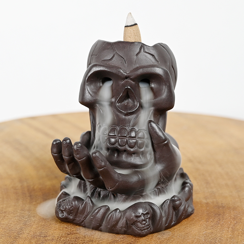 Cerâmica Handhold Crânio Design Cachoeira Cone Incenso Backflow Incense Burner