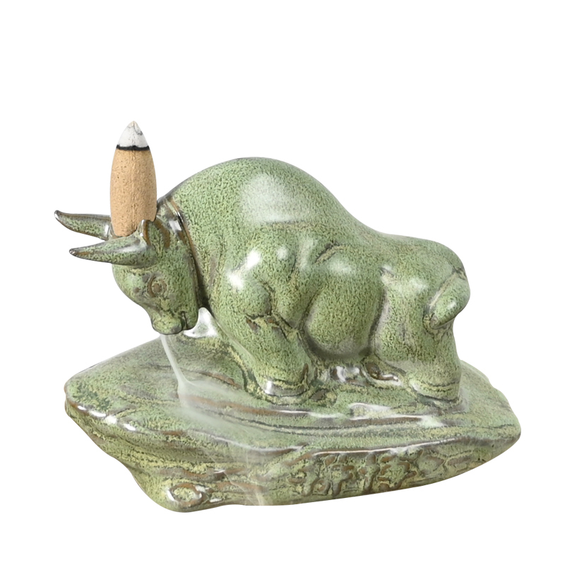 Estátua de vaca em cerâmica estilo touro design cascata refluxo queimador de incenso