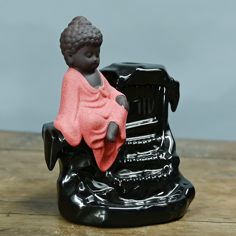 Cascata de cone de incenso cerâmico vermelho pequeno Buda refluxo queimador de incenso