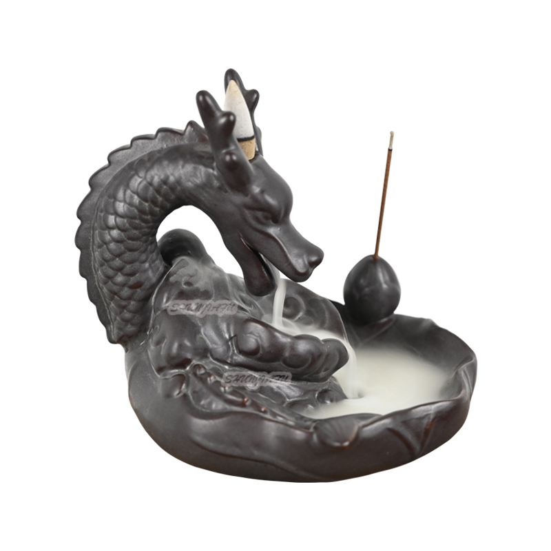 Tópico Incenso Soquete Cerâmica Cachoeira Reflux Incenso Grande Dragão Cerâmica Cerâmica Citron Dragão Backflow Incense Burner